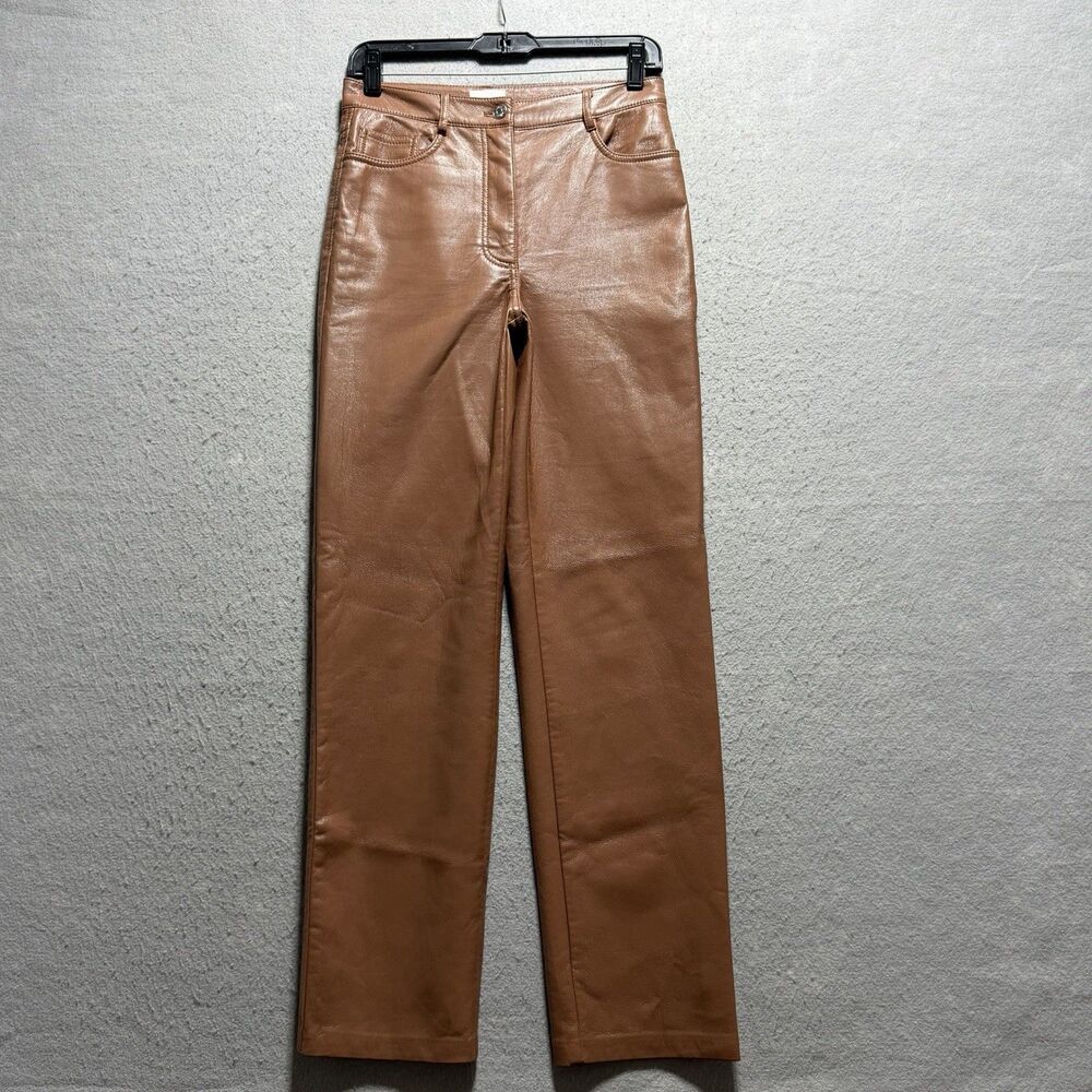 Aritzia Wilfred Melina Faux Leather Cognac Pants Women’s Size 4 Brown Pockets